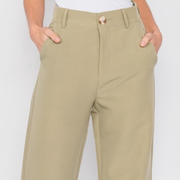 Olive Solid Office Chic High-Waist  Pant - Picture 2 of 4